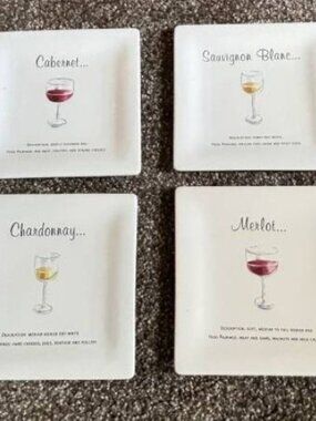 NEW! 4 Pottery Barn 'Wine Guide' Square Dessert Plates 6 1/2"